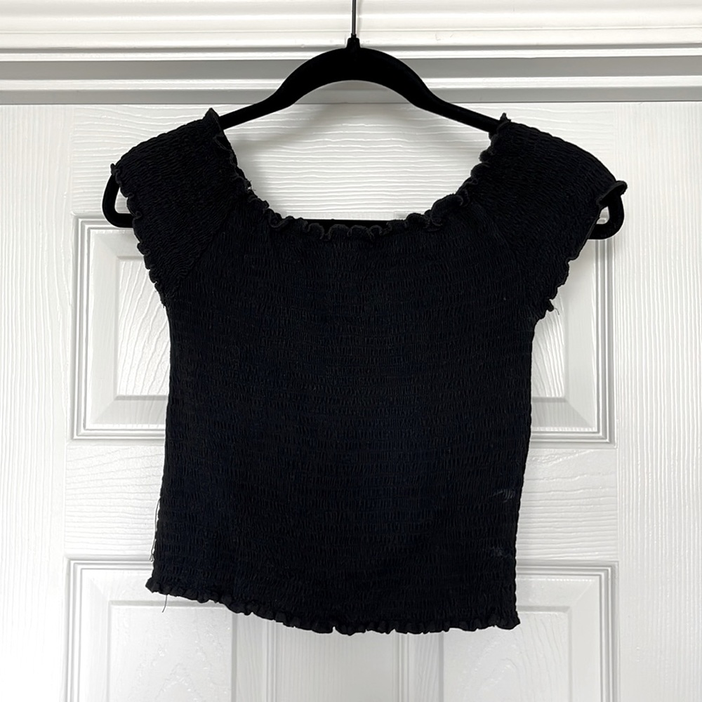 Black, boat neck, roused top